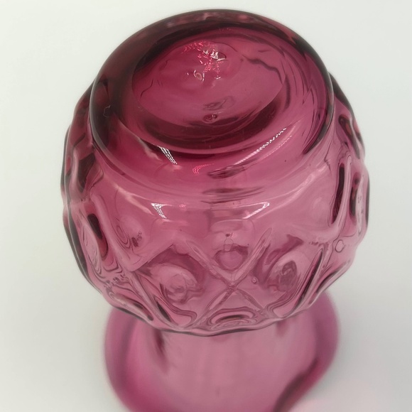 VTG Cranberry Glass Creamer & Sugar Set Hand Blown Diamond Pattern Cottagecore - Picture 5 of 12